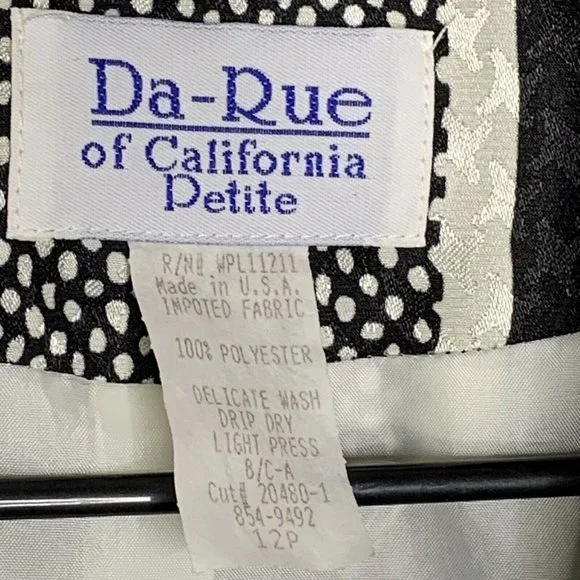 DA-Rue of Calif Petite Blazer Jacket Womans 12P Black & White Partnered Vtg 80s - Picture 7 of 8